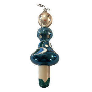 Art Glass Christmas Girl Lady Figural Ornament Blue Hand Painted Anto '06 Italy